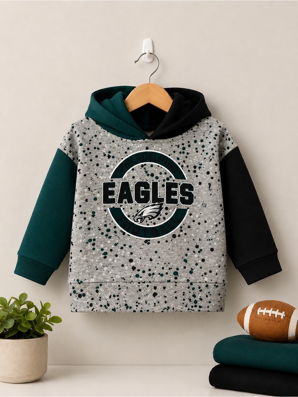 Eagles Toddler Hooded Pullover Sweatshirt - Gray & Green